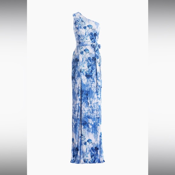 Dresses & Skirts - Dress the Population Bella Floral Plissé One-Shoulder Body-Con Maxi Dress Small